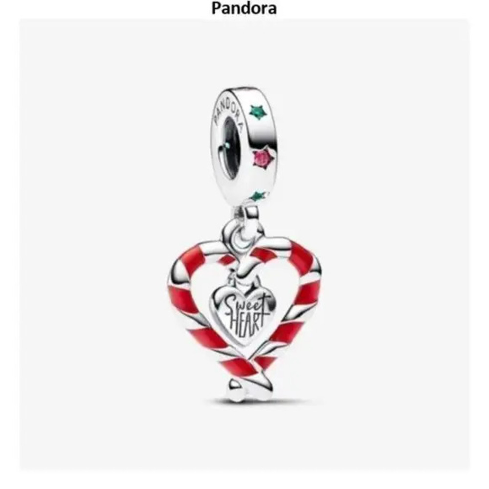 Pandora Double Candy Cane Heart Christmas Dangle Charm